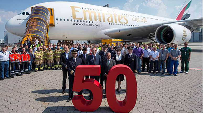 <p>At&eacute; 2017, a Emirates espera operar 90 unidades do avi&atilde;o gigante da Airbus</p>