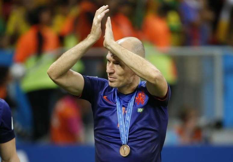 Jogador holandês Arjen Robben após vitória da Holanda sobre o Brasil na disputa pelo terceiro lugar, em Brasília. 12/7/2014