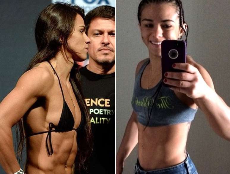 Claudia Gadelha estava com 52 kg na pesagem (esq.) e vai subir no octógono com pelo menos 62 kg