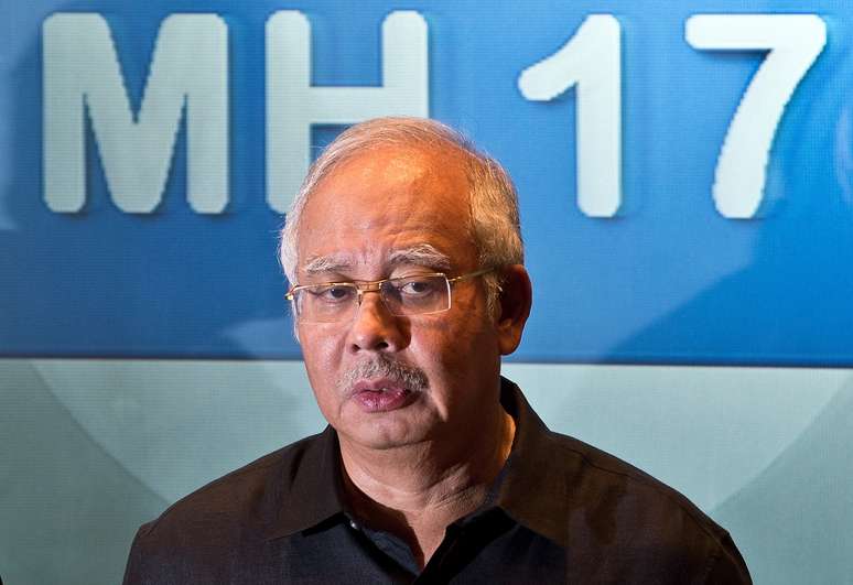 <p>Primeiro-ministro malaio, Najib Razak participa&nbsp;de uma confer&ecirc;ncia de imprensa em um hotel em Sepang, arredores de&nbsp;Kuala Lumpur, em 18 de julho</p>