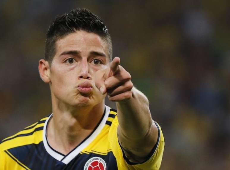 Colombiano James Rodríguez comemora gol contra o Uruguay no Maracanã.  28/6/2014.