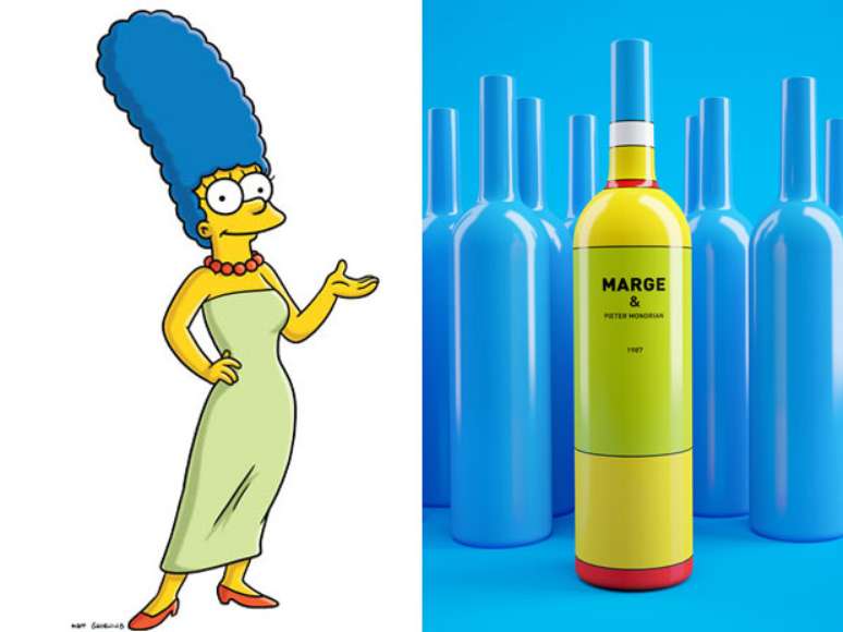 <p>A garrafa de Marge ganhou até uma faixinha vermelha no topo, representando o colar da personagem</p>