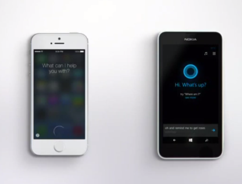 Comercial compara Cortana com Siri lado a lado