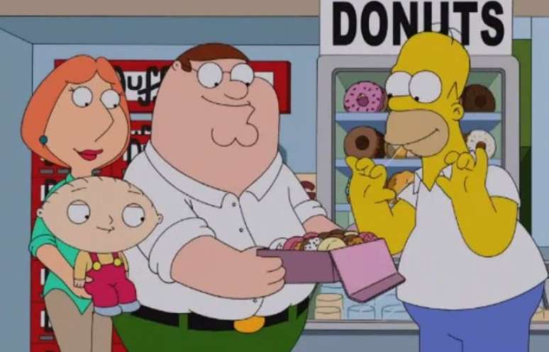 Família Griffin é recebida com rosquinhas por Homer Simpson