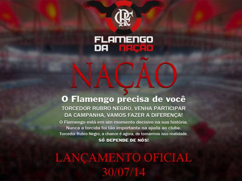 Site do projeto convoca torcedores do Flamengo a contribuir financeiramente com o clube