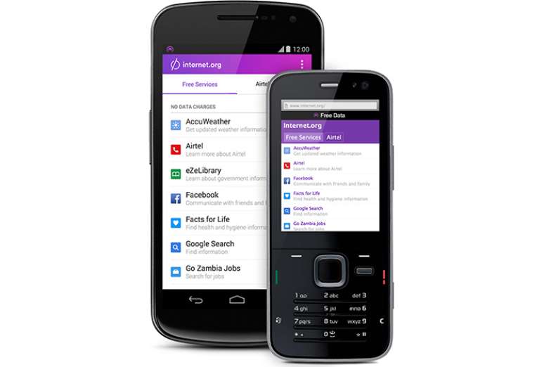 O app Internet.org é feito para smartphones com sistema Android e dá acesso ao Facebook, Wikipedia, Google e AccuWeather