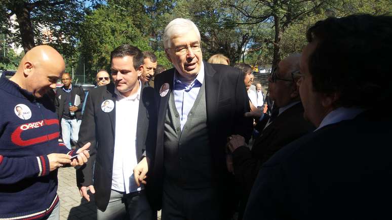 O ex-governador Fleury durante evento de campanha de Paulo Skaf na zona norte de São Paulo