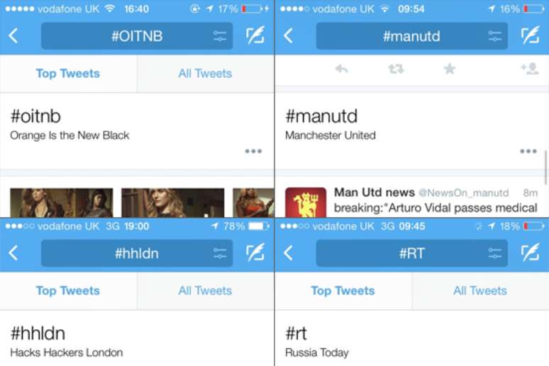 Novo sistema de hashtags do Twitter estaria sendo testado por alguns usuários do microblog no aplicativo de iPhone