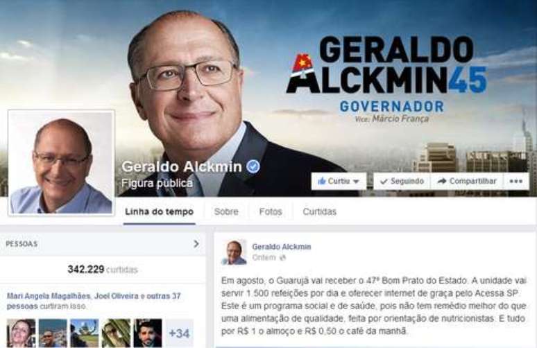 <p>Página do governador Geraldo Alckmin no Facebook</p>