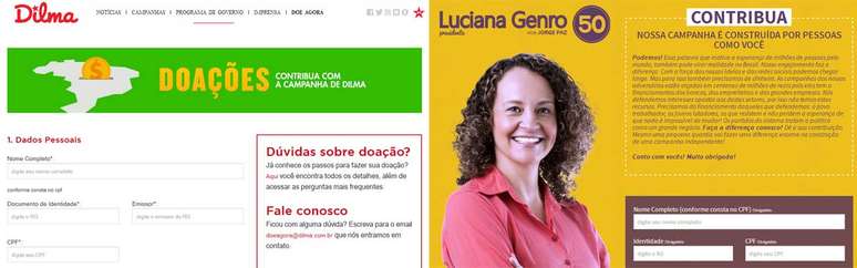 Das quatro candidaturas que aceitarão doações de pessoas físicas, apenas as de Dilma Rousseff e de Luciana Genro já têm as plataformas no ar