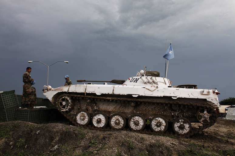 <p>Forças de paz das Nações Unidas guardam uma base da organização em Malakal, em 23 de julho</p><p> </p>