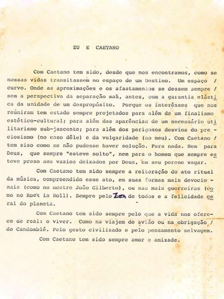 Texto publicado por Gilberto Gil sobre a relação com o amigo