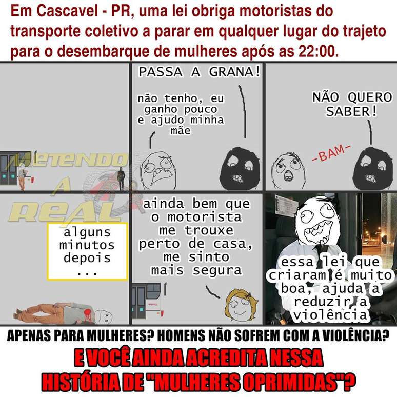 Página do Facebook critica decreto que permite que apenas as mulheres em Cascavel (PR) desçam fora do ponto após as 22h