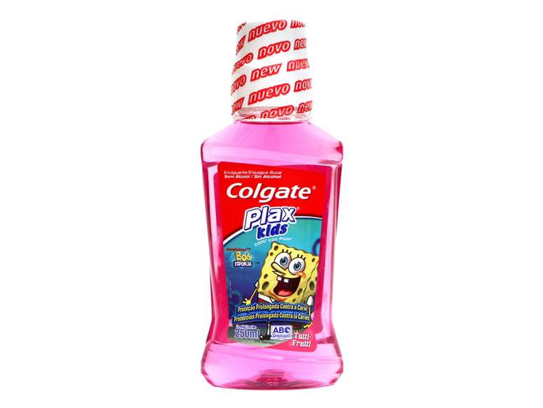 Colgate Plax Kids Bob Esponja: Específico para crianças, esse enxaguante tem fórmula sem álcool. Contém flúor que fortalece os dentes e os protege contra a cárie e as bactérias causadoras do mau hálito. Recomendado para maiores de 6 anos, tem sabor de Tuti-Frutti