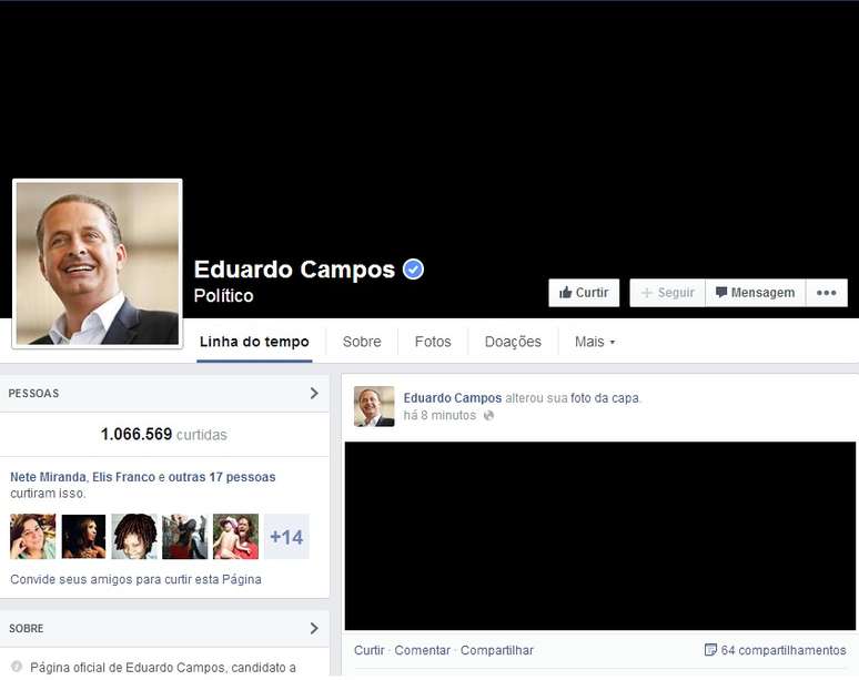 <p>Foto de capa do perfil do político no Facebook foi substituída por fundo preto</p>