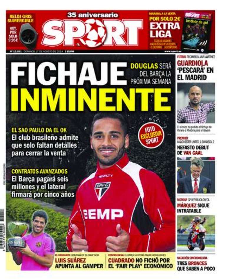 Capa do jornal Sport deste domingo destaca Douglas