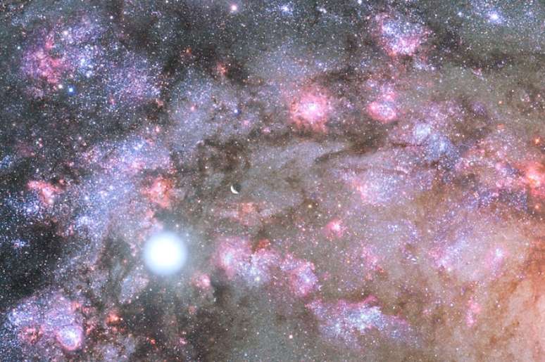 Impressão artística de uma tempestade de nascimento de estrelas dentro de uma galáxia