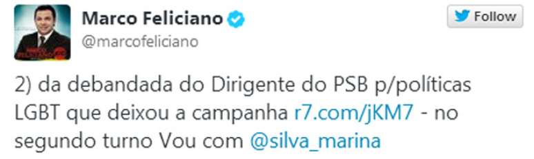 Malafaia e Feliciano declaram apoio a Marina no 2° turno