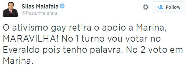 Malafaia e Feliciano declaram apoio a Marina no 2° turno