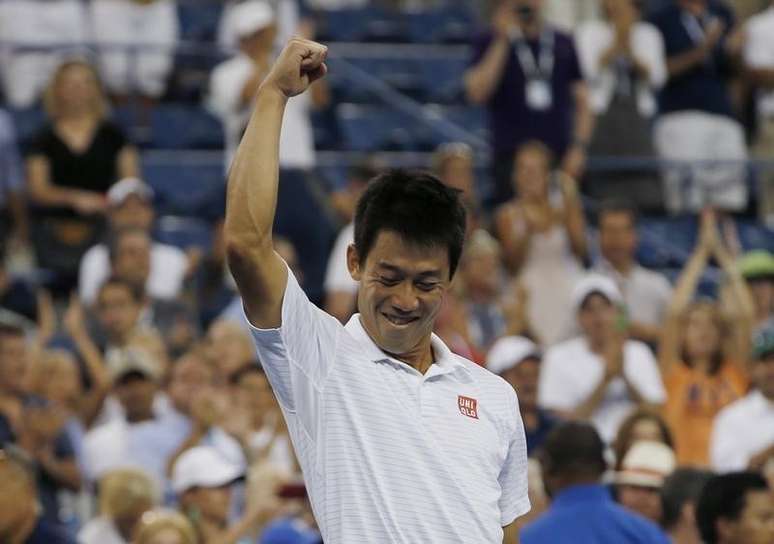 Kei Nishikori comemora vitória no US Open