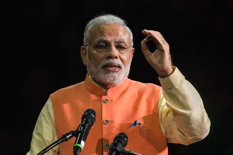 Premiê indiano, Narendra Modi, discursa no Madison Square Garden, em Nova York. 28/09/2014