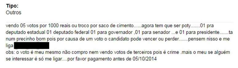 Eleitores colocam votos à venda na internet por até R$ 1 mil - editada