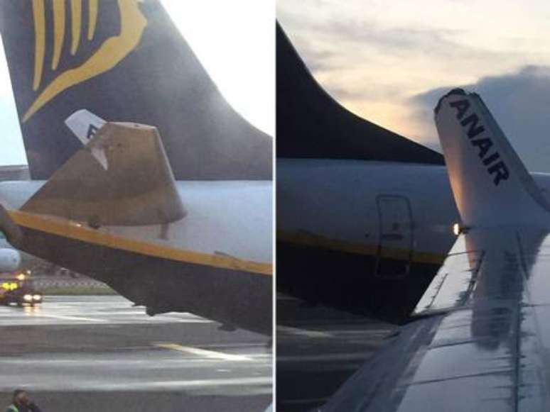 Parte da asa de uma das aeronaves quebrou e é possível ver na foto tirada por um dos passageiros