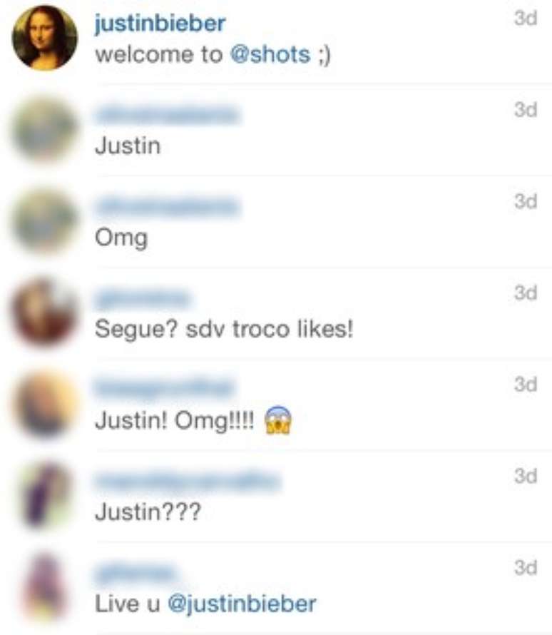 Comentário de Bieber causou alvoroço na rede social 