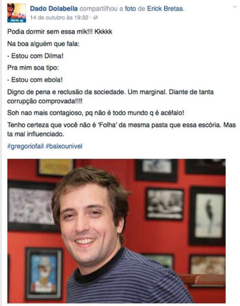 <p>Reprodução do Facebook da mensagem de Dado</p>