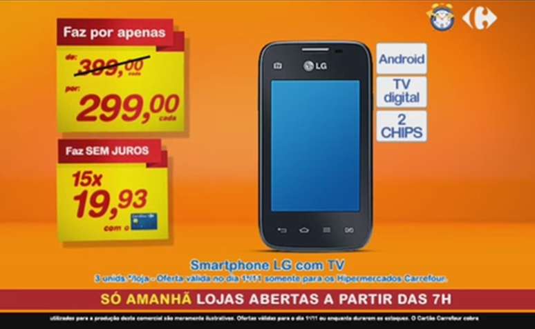 Smartphone LG com TV e dois chips por R$ 299*