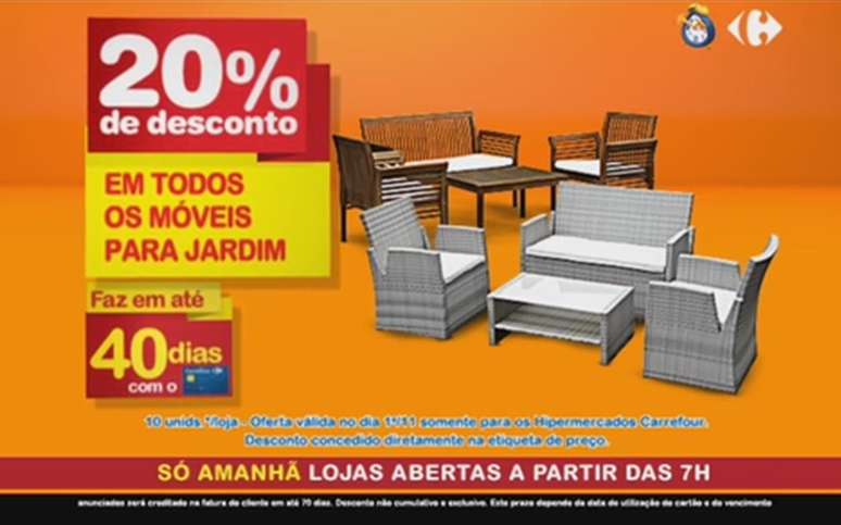 Os móveis para jardim estarão com 20% de desconto 