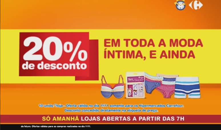 Moda íntima com 20% de desconto