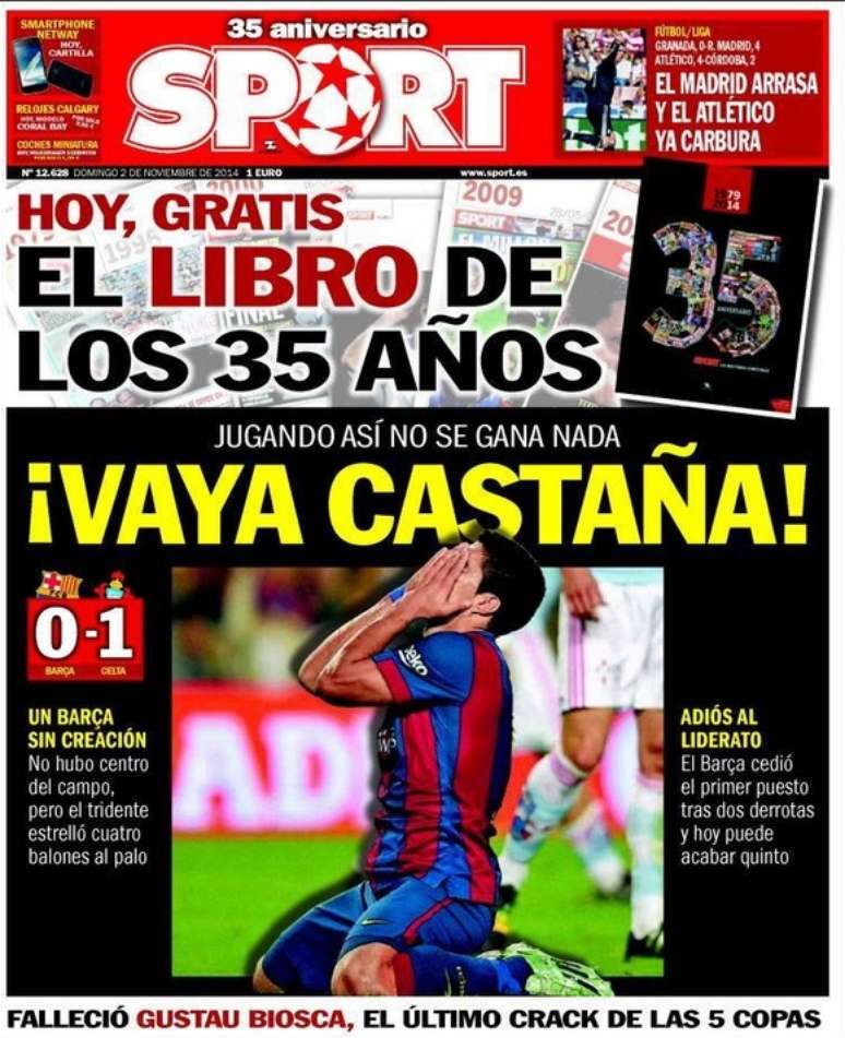 <p>Jornal Sport usou termo &quot;Castanha&quot;, que indica indigna&ccedil;&atilde;o, em sua capa</p>