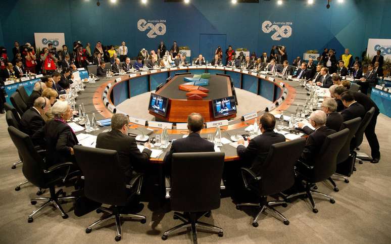 <p>Líderes se reúnem durante uma sessão plenária na líderes cúpula do G20 em Brisbane, Austrália, em 15 de novembro de 2014</p>