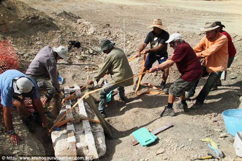 Foi preciso muitos homens para retirar o fóssil inteiro - que pesa 400 kg