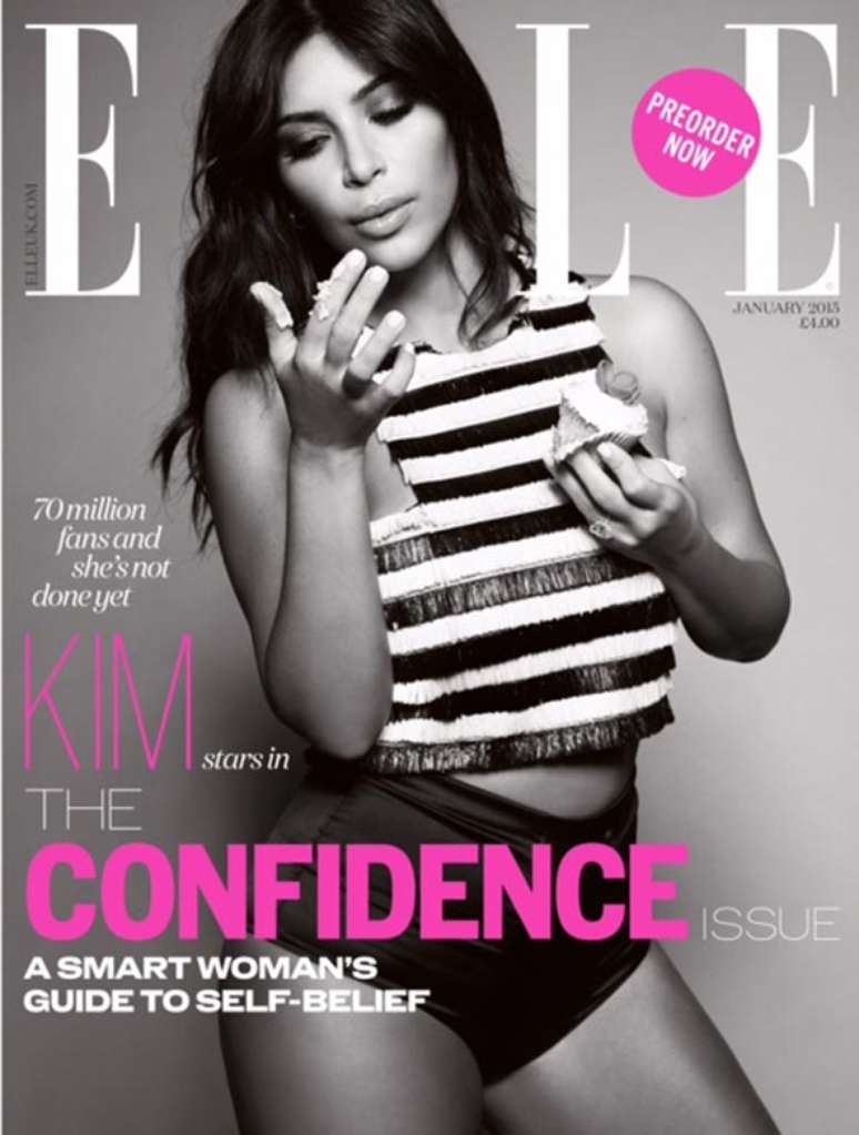 <p>A capa da Elle UK traz uma Kim Kardashian bem mais comportada que a revista Paper</p>