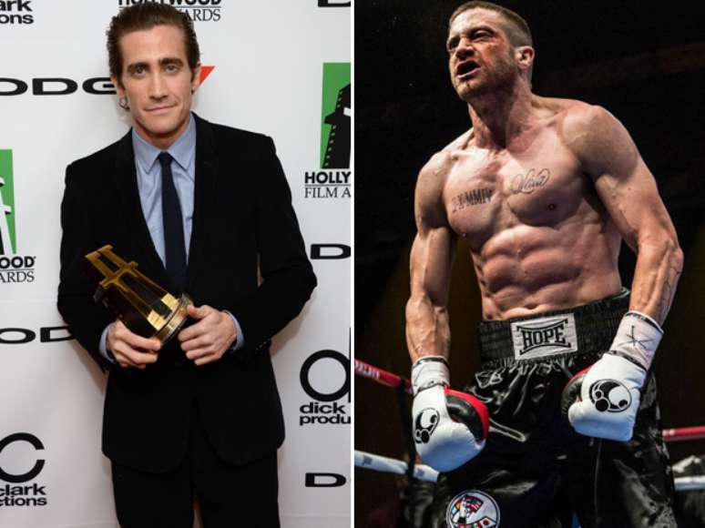 Jake Gyllenhaal em 2013, na época de 'O Abutre', e atualmente