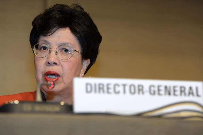 A diretora da Organização Mundial da Saúde (OMS), Margaret Chan, discute em evento, realizado em Genebra, maneiras de melhorar os sistemas sanitários em Serra Leoa, Guiné e Libéria