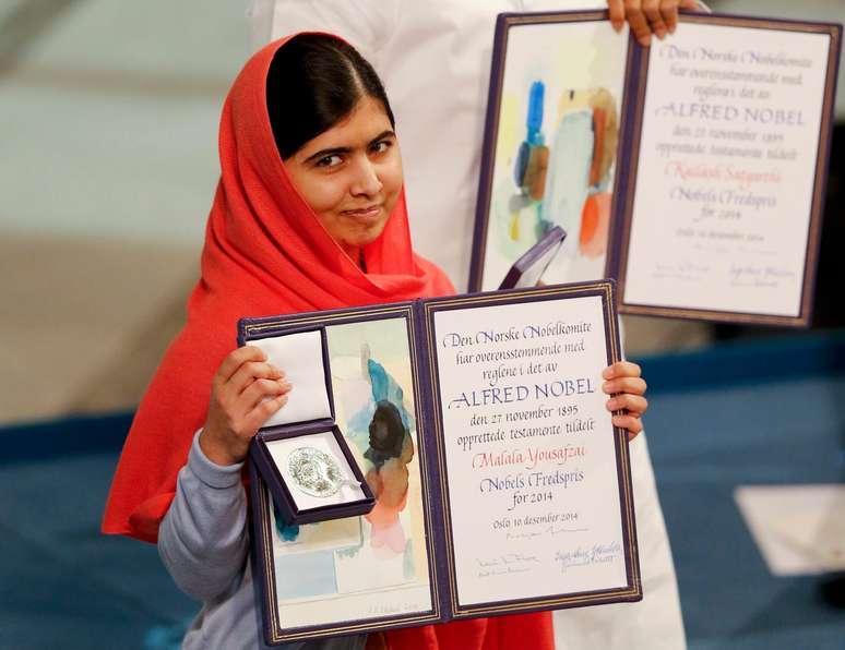 <p>Malala se tornou a ganhadora mais jovem do prêmio Nobel da Paz</p>