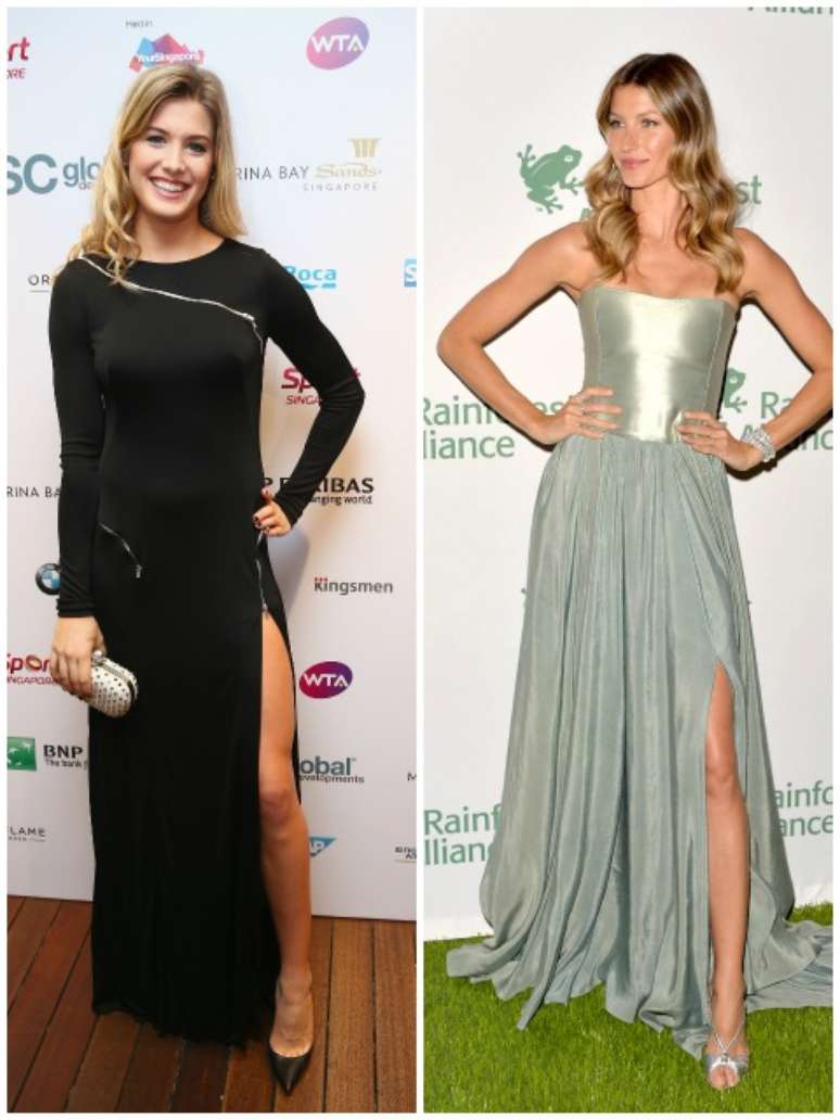 <p>Eugenie Bouchard (esq.) e Gisele B&uuml;ndchen</p>