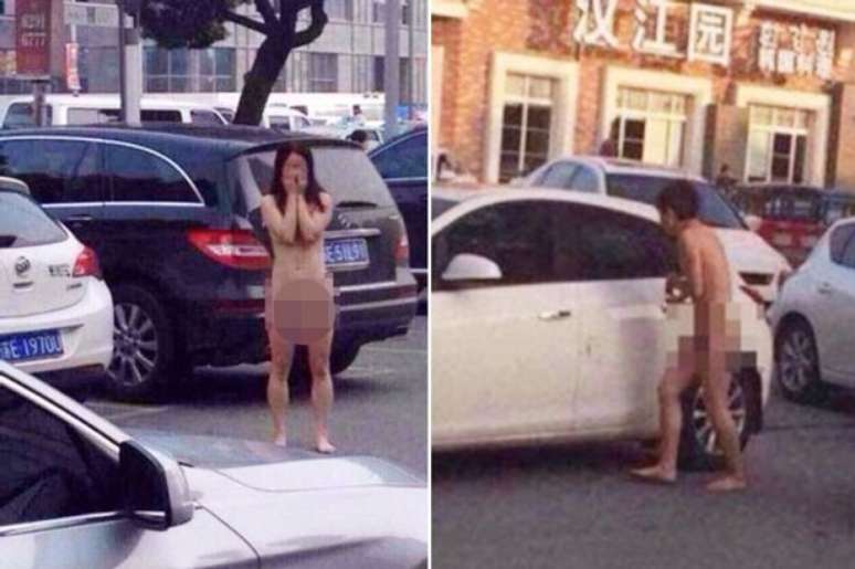 Irmã gêmea e marido traem chinesa que se vinga, deixando-os pelados em estacionamento