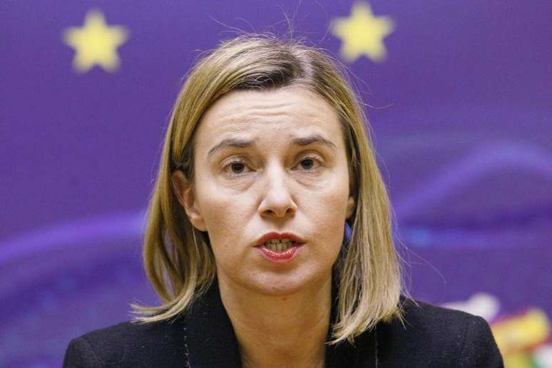 A chefe de política externa da União Europeia, Federica Mogherini, durante coletiva de imprensa em Kiev. 17/12/2014.