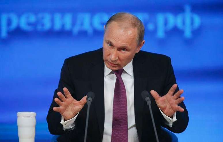 Presidente russo, Vladimir Putin, durante coletiva de imprensa de fim de ano, em Moscou. 18/12/2014.