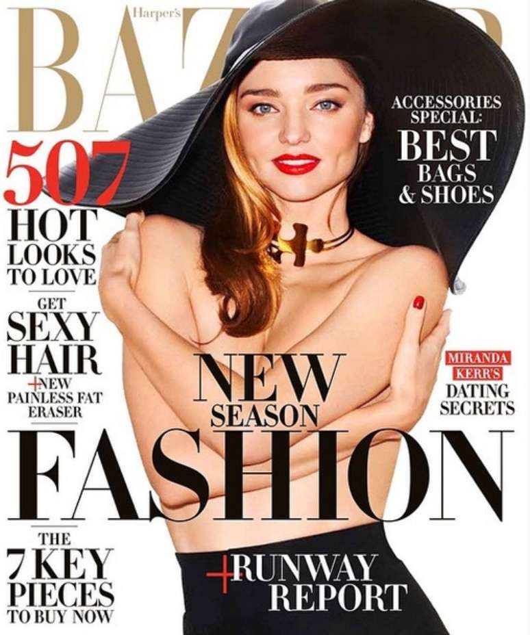 Miranda Kerr, de topless, em capa da edição de fevereiro da Harper´s Bazaar