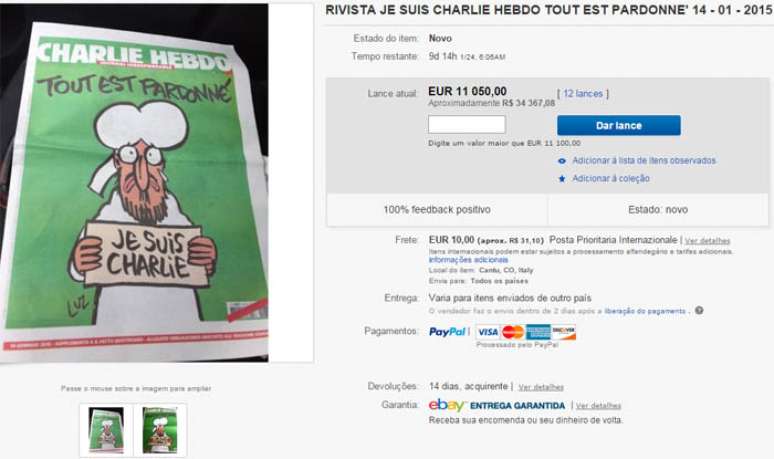 É sério? Charlie Hebdo é vendida por até R$ 34 mil no eBay