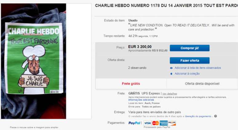 É sério? Charlie Hebdo é vendida por até R$ 34 mil no eBay