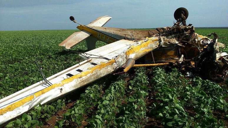 <p>Avião é um monomotor que fazia a pulverização em plantão de soja</p>