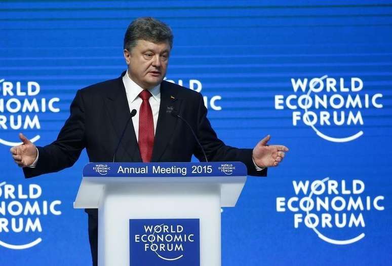 Presidente da Ucrânia, Petro Poroshenko, discursa durante o Fórum Econômico Mundial em Davos, na Suíça. 21/01/2015