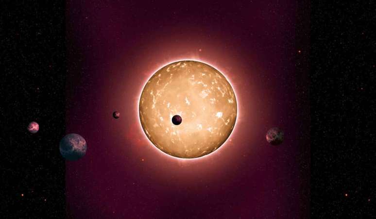 Concepção artística do sistema Kepler-444, o mais antigo sistema já descoberto
