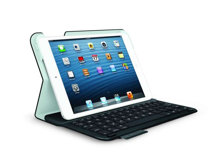 Disponível nas cores preto, vermelho, cinza e azul, o teclado Ultrathin Folio para iPad cobre as partes dianteira e traseira do tablet